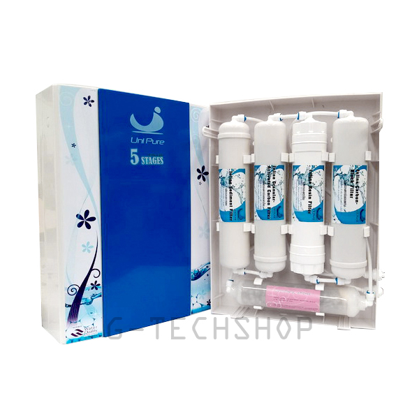 เครื่องกรองน้ำ 5 ขั้นตอน แขวนผนัง Uni Pure (Blue) – 2 in 1 (Carbon & Mineralizer)